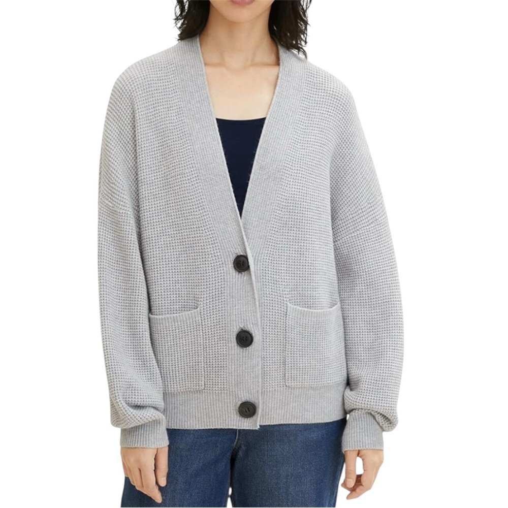 H&M Light Gray Waffle Knit Button Cardigan